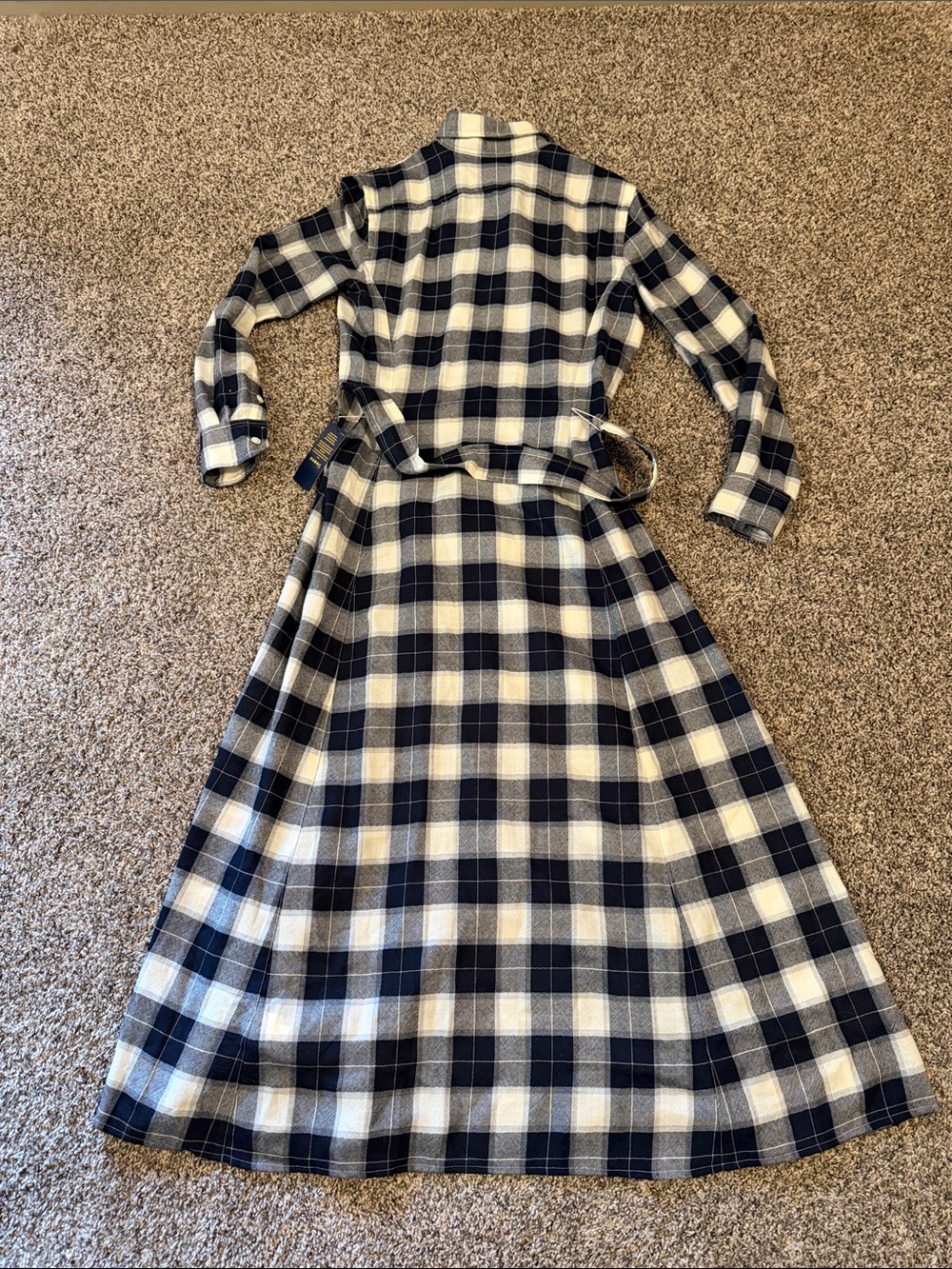 NWT Polo by Ralph Lauren Navy & White Wool Plaid Maxi Shirt Dress & Belt Size 4 - Picture 7 of 7